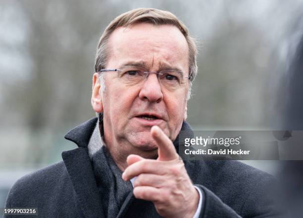 German Defence Minister Boris Pistorius after the groundbreaking ceremony for a new munitions factory of German defence contractor Rheinmetall on...