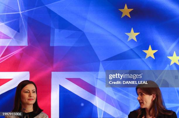 Britain's Science, Innovation and Technology Secretary Michelle Donelan and European Commissioner for Innovation, Research, Culture, Education and...