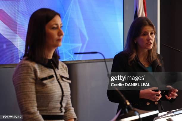 Britain's Science, Innovation and Technology Secretary Michelle Donelan and European Commissioner for Innovation, Research, Culture, Education and...