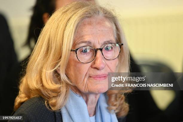 France's Minister for Education and Youth Nicole Belloubet reacts during a visit focused on school bullying at Robert Schuman secondary school in...