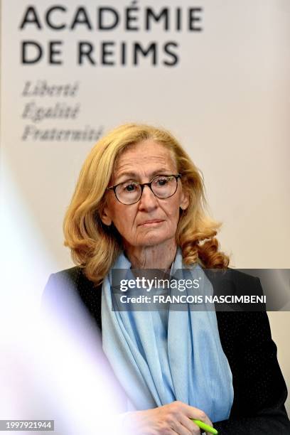 France's Minister for Education and Youth Nicole Belloubet looks on during a visit focused on school bullying at Robert Schuman secondary school in...