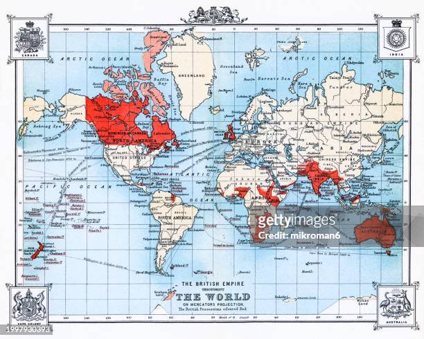 old chromolithograph map of the british empire through the world - colony stock pictures, royalty-free photos & images