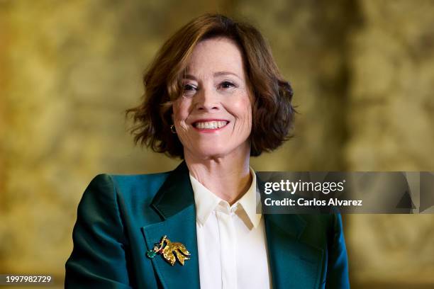 Actress Sigourney Weaver poses at the "Goya International" award photocall 2024 at the Valladolid City Hall on February 09, 2024 in Valladolid, Spain.