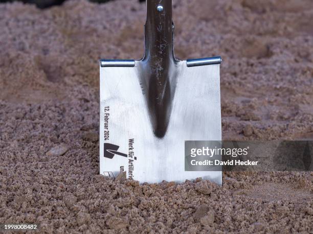 Spade for German Chancellor Olaf Scholz before the groundbreaking ceremony for a new munitions factory of German defence contractor Rheinmetall on...