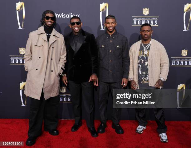 Shedeur Sanders, Deion Sanders, Shilo Sanders and Deion Sanders Jr. Attend the 13th annual NFL Honors at Resorts World Theatre on February 08, 2024...