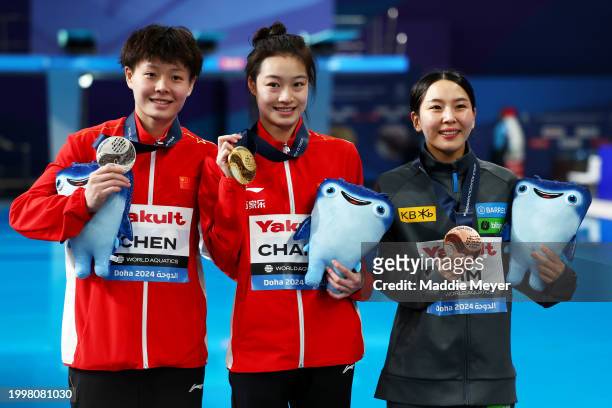Silver Medalist, Yiwen Chen of Team People's Republic of China, Gold Medalist, Yani Chang of Team People's Republic of China and Bronze Medalist,...