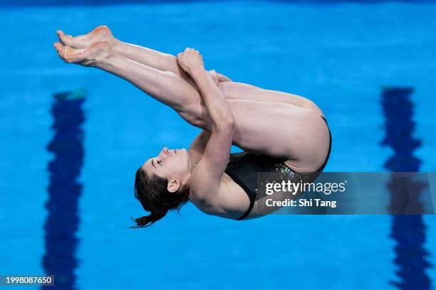Maddison Keeney of Team Australia competes in the Women's 3m Springboard Final on day eight of the Doha 2024 World Aquatics Championships at Hamad...