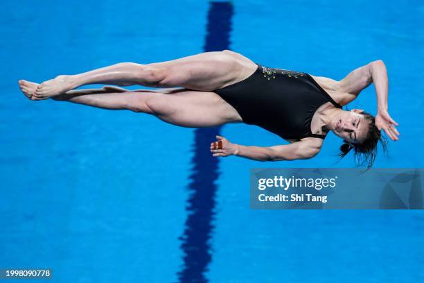 Maddison Keeney of Team Australia competes in the Women's 3m Springboard Final on day eight of the Doha 2024 World Aquatics Championships at Hamad...