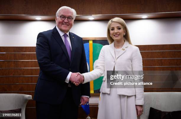 February 2024, Cyprus, Nikosia: Federal President Frank-Walter Steinmeier and Annita Demetriou, Speaker of the Parliament of the Republic of Cyprus,...