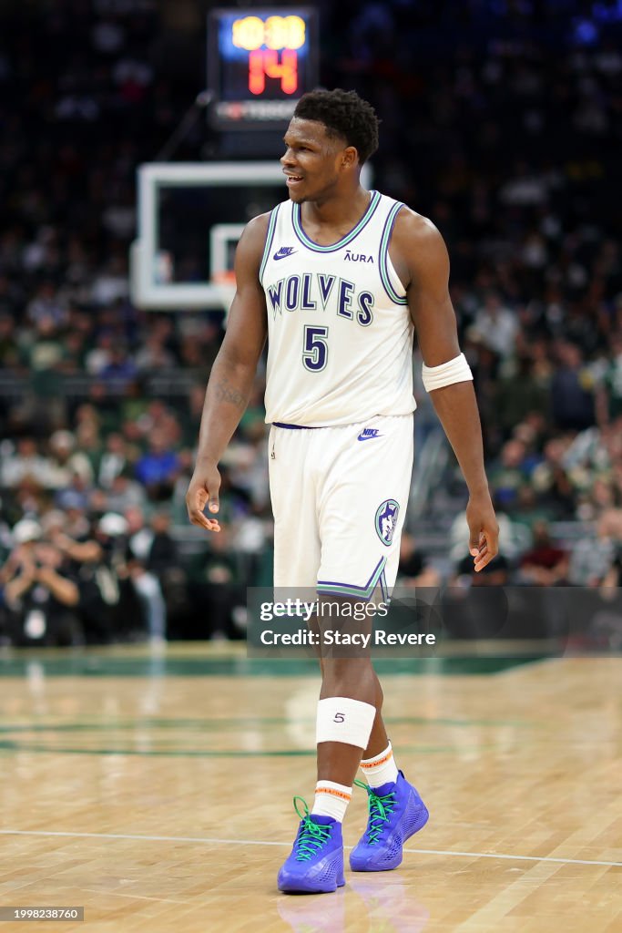 Edwards Wolves Anthony Edwards of the Minnesota Timberwolves walks backcourt during ...