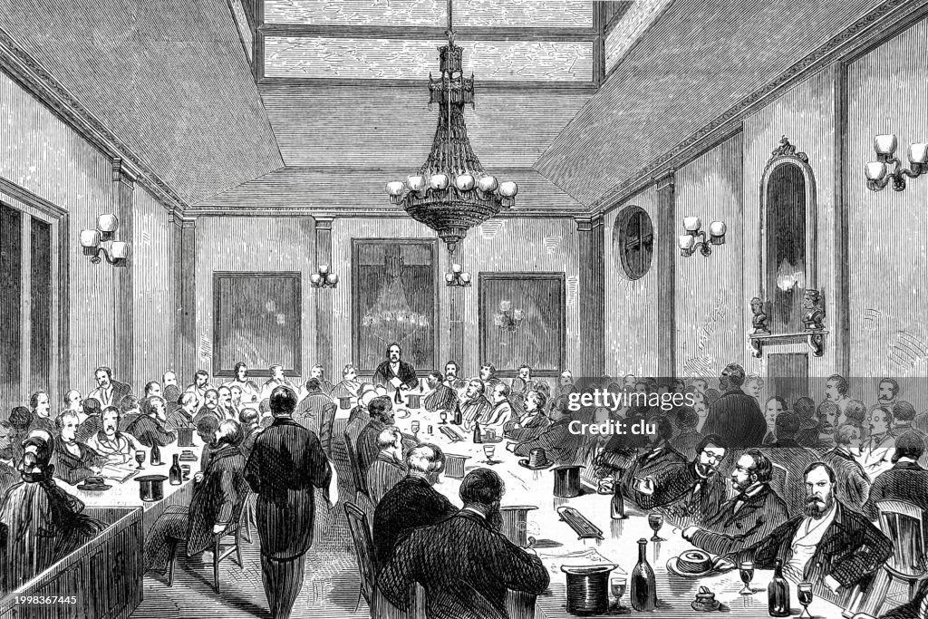 German workers' leaders in London at a public discussion in a meeting room