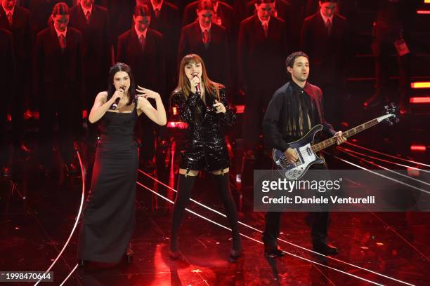 Veronica Lucchesi, Annalisa and Dario Mangiaracina of La Rappresentante di Lista attend the 74th Sanremo Music Festival 2024 at Teatro Ariston on...
