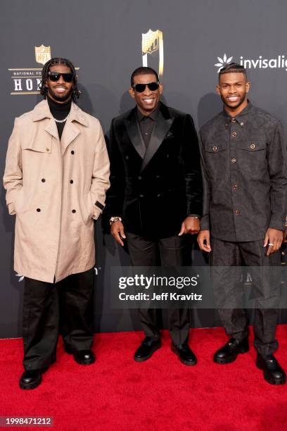 Shedeur Sanders, Deion Sanders, and Shilo Sanders attend the 13th Annual NFL Honors at Resorts World Theatre on February 08, 2024 in Las Vegas,...