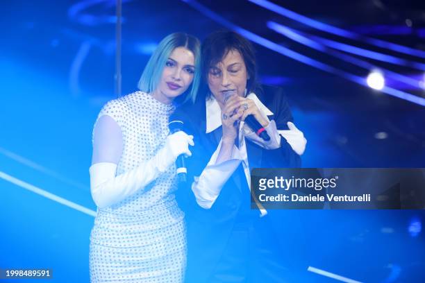 Rose Villain and Gianna Nannini attend the 74th Sanremo Music Festival 2024 at Teatro Ariston on February 09, 2024 in Sanremo, Italy.