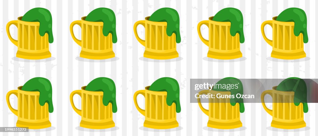 St. Patrick's Day Beer Icons Pattern Background - Doodle Green Beer in Golden Mug - Saint Patrick's Day Symbol - Hand Drawing Green Beer - St. Patrick's Day Celebrations - Loopable Elements - Seamless Background