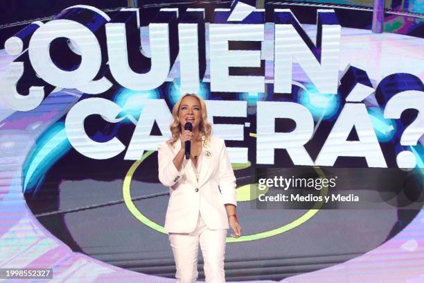 Adamari López attends a press conference to present Televisa's programming for prime time at Televisa San Angel on February 9, 2024 in Mexico City,...