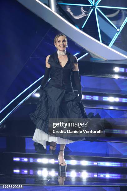 Lorella Cuccarini attends the 74th Sanremo Music Festival 2024 at Teatro Ariston on February 09, 2024 in Sanremo, Italy.