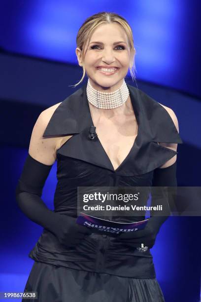 Lorella Cuccarini attends the 74th Sanremo Music Festival 2024 at Teatro Ariston on February 09, 2024 in Sanremo, Italy.