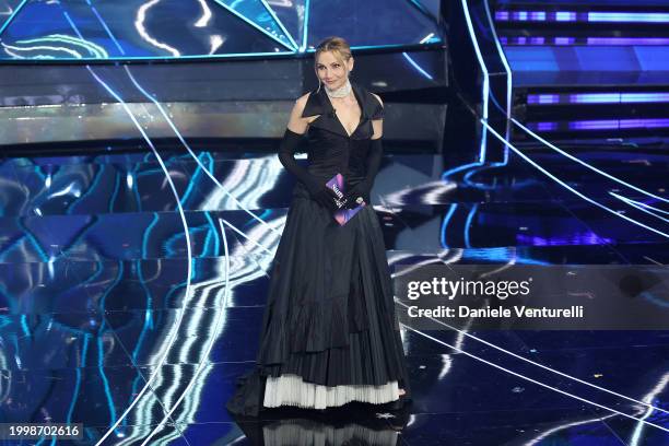 Lorella Cuccarini attends the 74th Sanremo Music Festival 2024 at Teatro Ariston on February 09, 2024 in Sanremo, Italy.