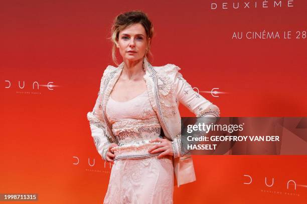 Swedish actress Rebecca Ferguson poses for a photocall during the preview screening event for the film "Dune: Part Two" at the Le Grand Rex Paris...