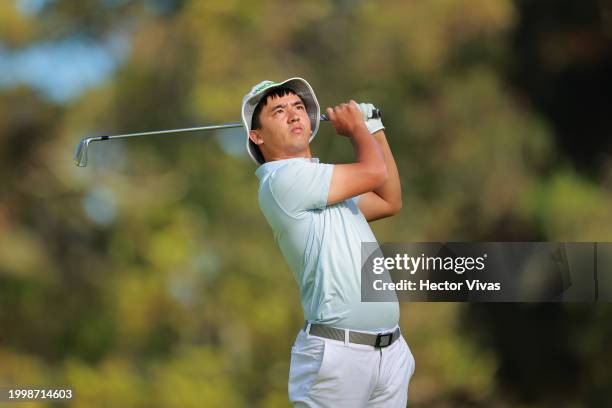 Zecheng Dou of China plays his shot from the second tee during the second round of the Astara Golf Championship presented by Mastercard at Country...