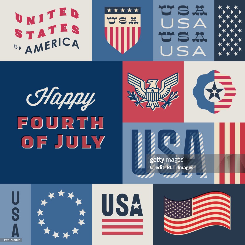 Collage a stelle e strisce USA con messaggio di buon 4 luglio