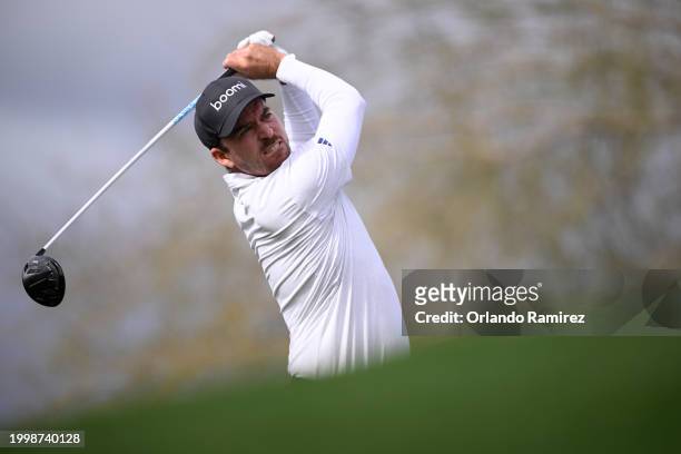 Nick Taylor of Canada plays his shot from the sixth tee during the second round of the WM Phoenix Open at TPC Scottsdale on February 09, 2024 in...