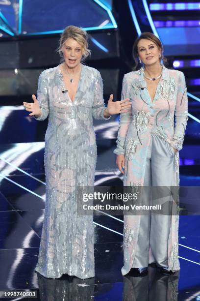 Margherita Buy and Elena Sofia Ricci attend the 74th Sanremo Music Festival 2024 at Teatro Ariston on February 09, 2024 in Sanremo, Italy.