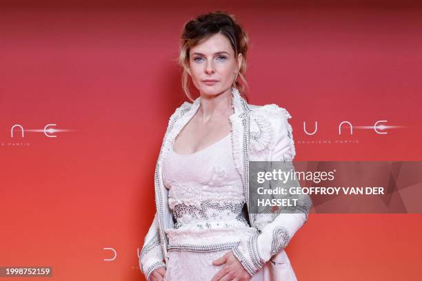 Swedish actress Rebecca Ferguson poses for a photocall during the preview screening event for the film "Dune: Part Two" at the Le Grand Rex Paris...