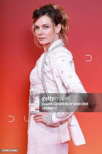 Swedish actress Rebecca Ferguson poses for a photocall during the preview screening event for the film "Dune: Part Two" at the Le Grand Rex Paris...