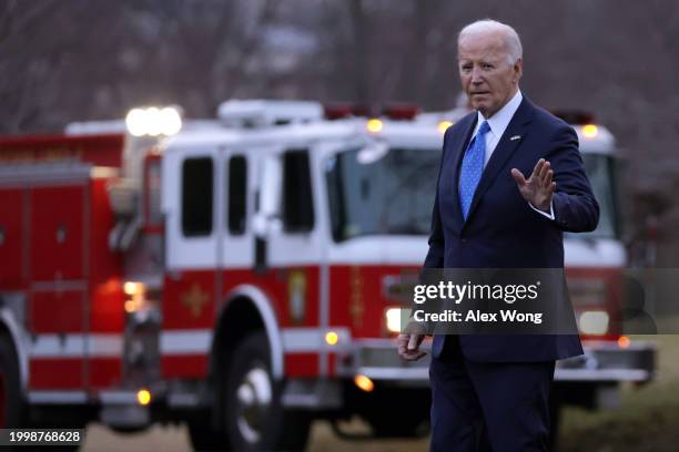 President Joe Biden walks towards the Marine One prior to a South Lawn departure on February 9, 2024 in Washington, DC. President Biden is spending...