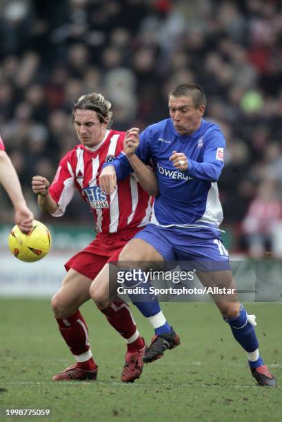 February 5: Phil Jagielka of Sheffield United and Darren Currie of Ipswich Town challenge during the Championship match between Sheffield United and...