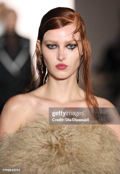 Model walks the runway at the Prabal Gurung fashion show during New York Fashion Week The Shows at Starrett-Lehigh Building on February 09, 2024 in...