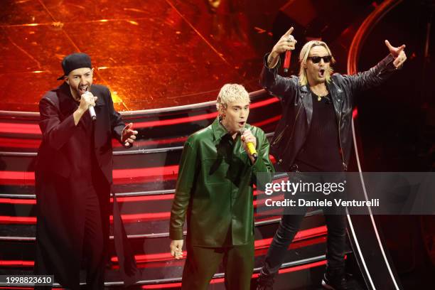 Mr. Rain and Gemelli Diversi attend the 74th Sanremo Music Festival 2024 at Teatro Ariston on February 09, 2024 in Sanremo, Italy.