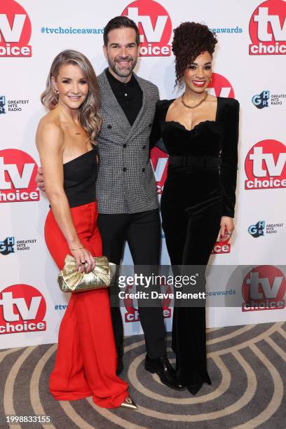 Helen Skelton, Gethin Jones and Michelle Ackerley attend the TV Choice Awards 2024 at The London Hilton on Park Lane on February 12, 2024 in London,...