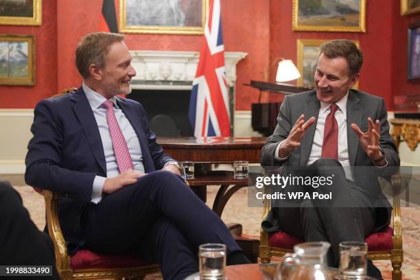 Chancellor of the Exchequer Jeremy Hunt , is seen meeting his German counterpart, Finance Minister Christian Lindner for a bilateral meeting at 11...