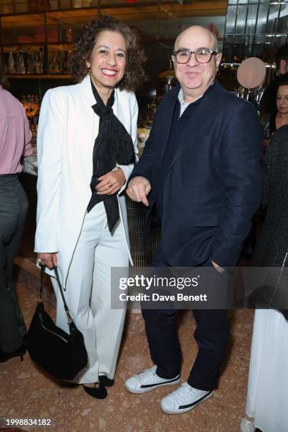 Samira Ahmed and Adam Shaw attend a drinks reception hosted by Angela Rippon to celebrate her time on Strictly Come Dancing and the end of the...