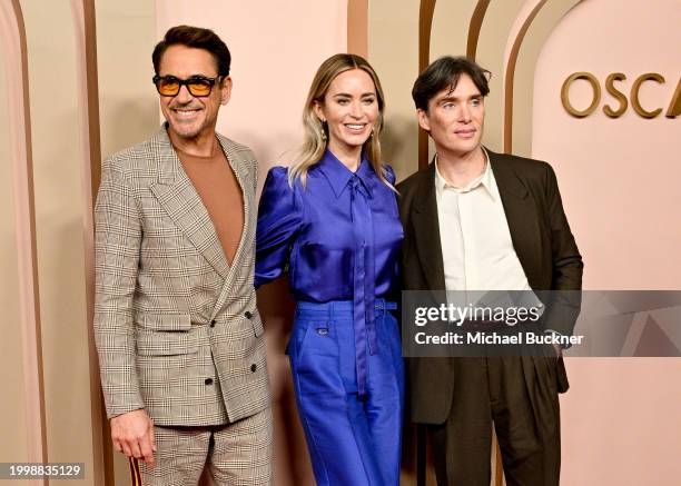 Robert Downey Jr., Emily Blunt and Cillian Murphy at the 96th Oscars Nominee Luncheon at the Beverly Hilton on February 12, 2024 in Beverly Hills,...