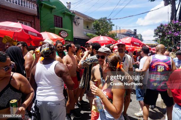 The Block Party ''Esfarrapados'' is parading through the streets of Bexiga in Sao Paulo, Brazil, on February 12, 2024.