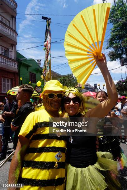 The Block Party ''Esfarrapados'' is parading through the streets of Bexiga in Sao Paulo, Brazil, on February 12, 2024.