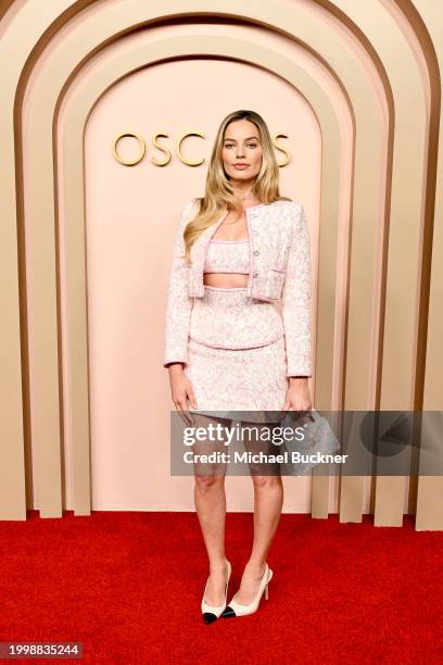 Margot Robbie at the 96th Oscars Nominee Luncheon at the Beverly Hilton on February 12, 2024 in Beverly Hills, California.