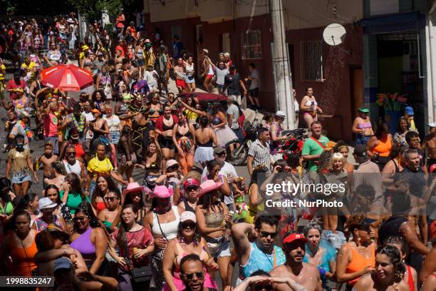 The Block Party ''Esfarrapados'' is parading through the streets of Bexiga in Sao Paulo, Brazil, on February 12, 2024.