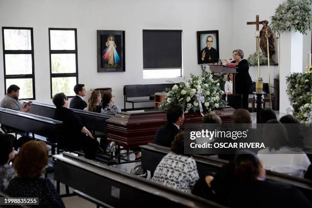 Patricia Alvarez , mother of former Salvadoran government national security adviser Alejandro Muyshondt, speaks during a mass for her son at a...