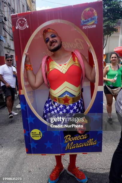 The Block Party ''Esfarrapados'' is parading through the streets of Bexiga in Sao Paulo, Brazil, on February 12, 2024.