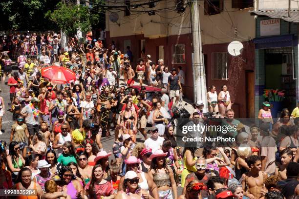 The Block Party ''Esfarrapados'' is parading through the streets of Bexiga in Sao Paulo, Brazil, on February 12, 2024.