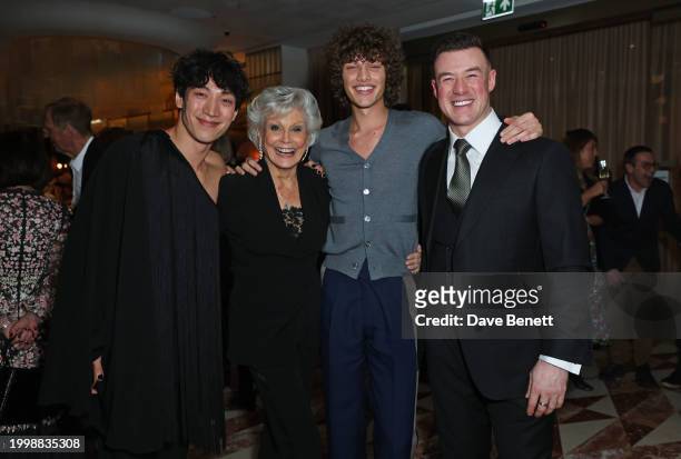 Carlos Gu, Angela Rippon, Bobby Brazier and Kai Widdrington attend a drinks reception hosted by Angela Rippon to celebrate her time on Strictly Come...