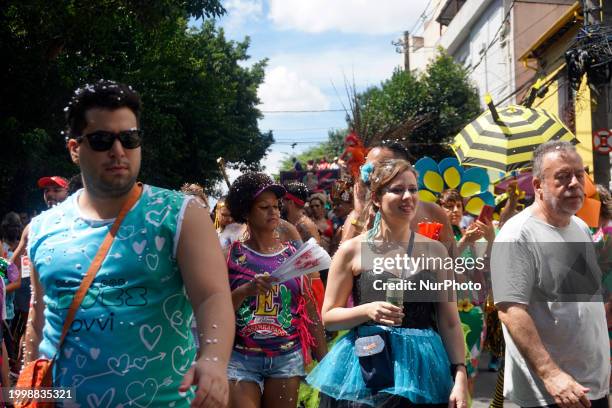 The Block Party ''Esfarrapados'' is parading through the streets of Bexiga in Sao Paulo, Brazil, on February 12, 2024.