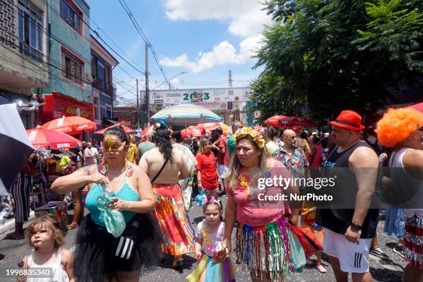 The Block Party ''Esfarrapados'' is parading through the streets of Bexiga in Sao Paulo, Brazil, on February 12, 2024.