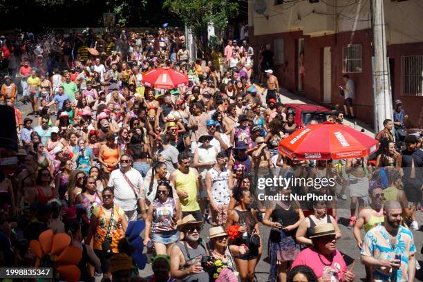 The Block Party ''Esfarrapados'' is parading through the streets of Bexiga in Sao Paulo, Brazil, on February 12, 2024.