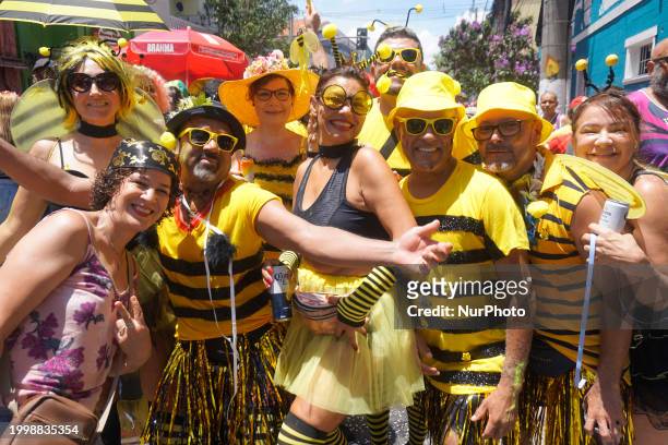 The Block Party ''Esfarrapados'' is parading through the streets of Bexiga in Sao Paulo, Brazil, on February 12, 2024.